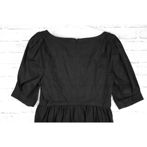 Madewell Black Cotton Sweetheart‎ Puff Sleeve Fit and Flare Mini Dress Size 6 - Picture 5 of 12